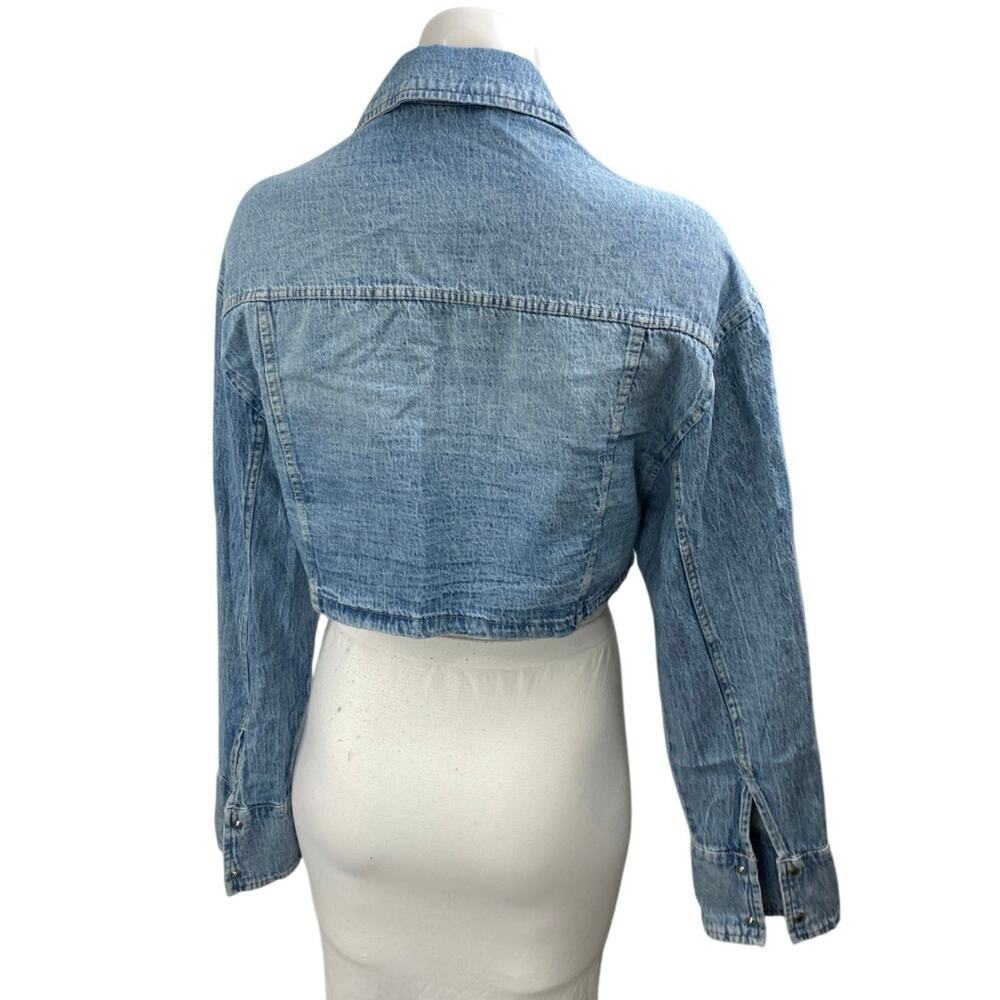 Zara Women's Blue Long Sleeve Pocket Button Up Cropped Denim Jean Jacket Size XS - Picture 2 of 3